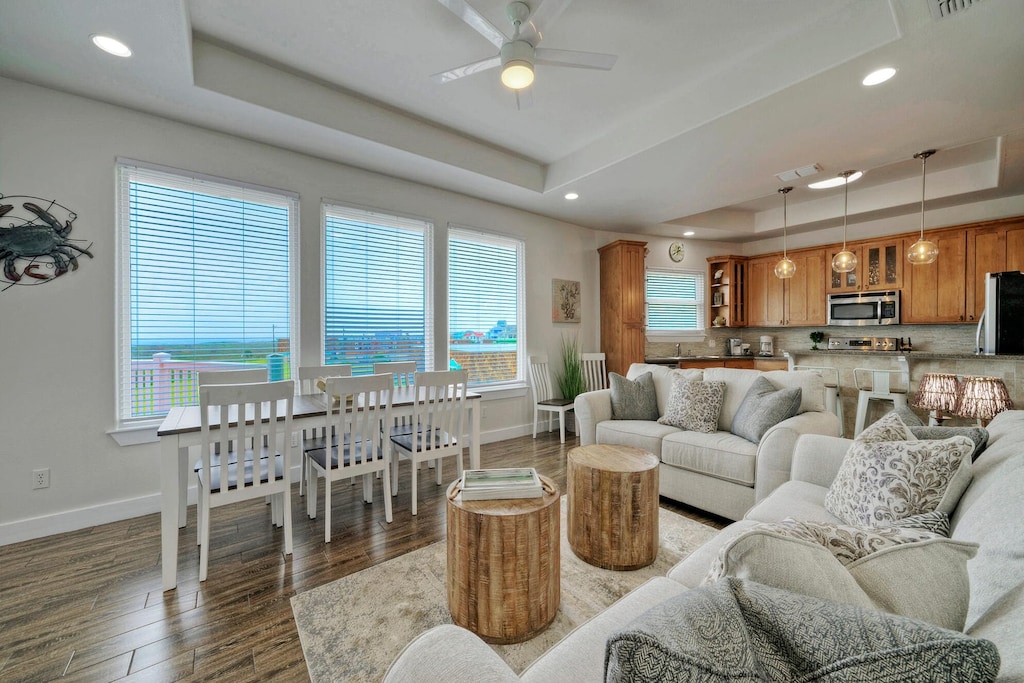 Bright living area features an open floor plan.