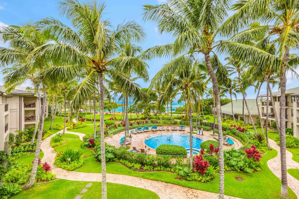 Palm trees and vibrant gardens set the perfect backdrop for sunny afternoons.