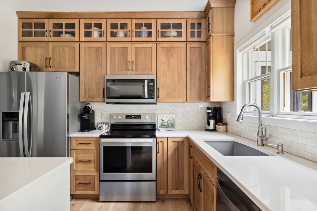 Cook in style with stainless steel appliances and spacious counters.