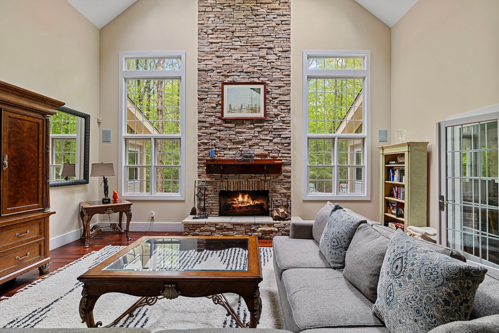 Vaulted ceilings. A stacked stone fireplace. Cherrywood floors. Hand me my wine?
