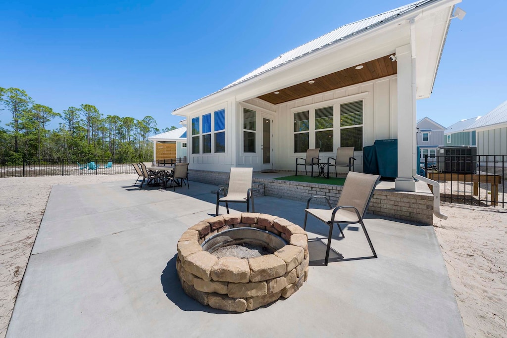 Gather around the firepit in the backyard