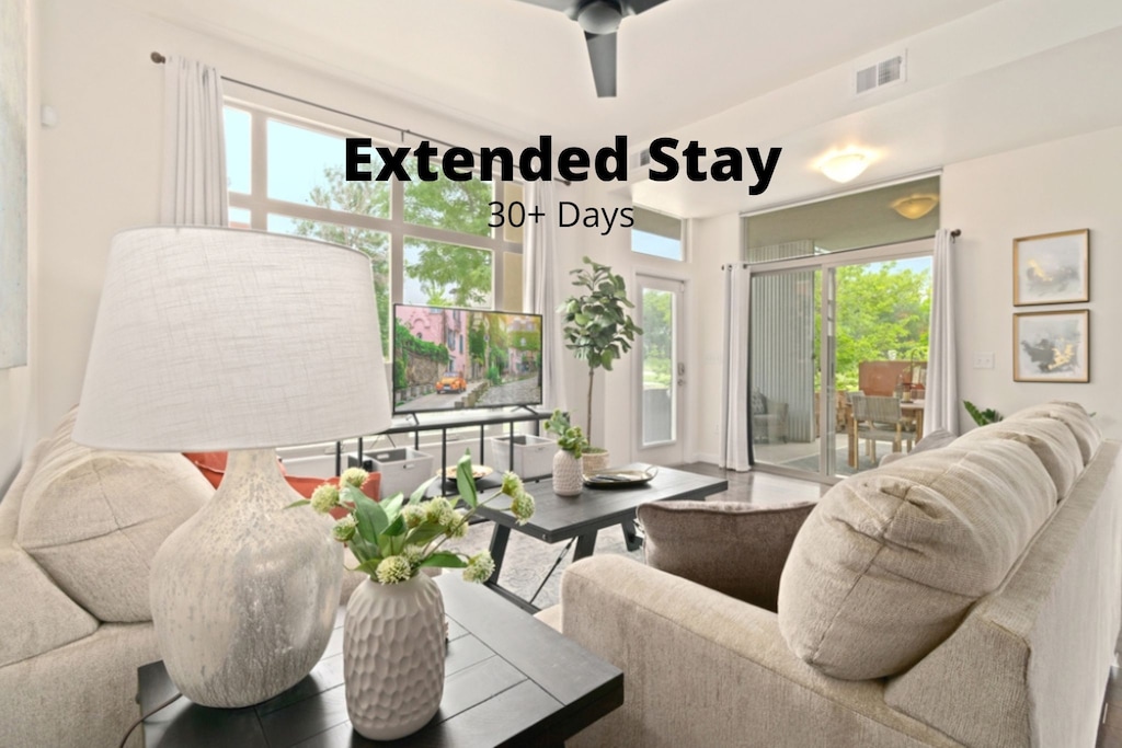 Living Area with Smart TV | Tons of natural light!