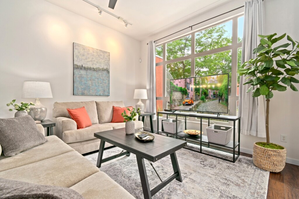 Living Area with Smart TV | Tons of natural light!