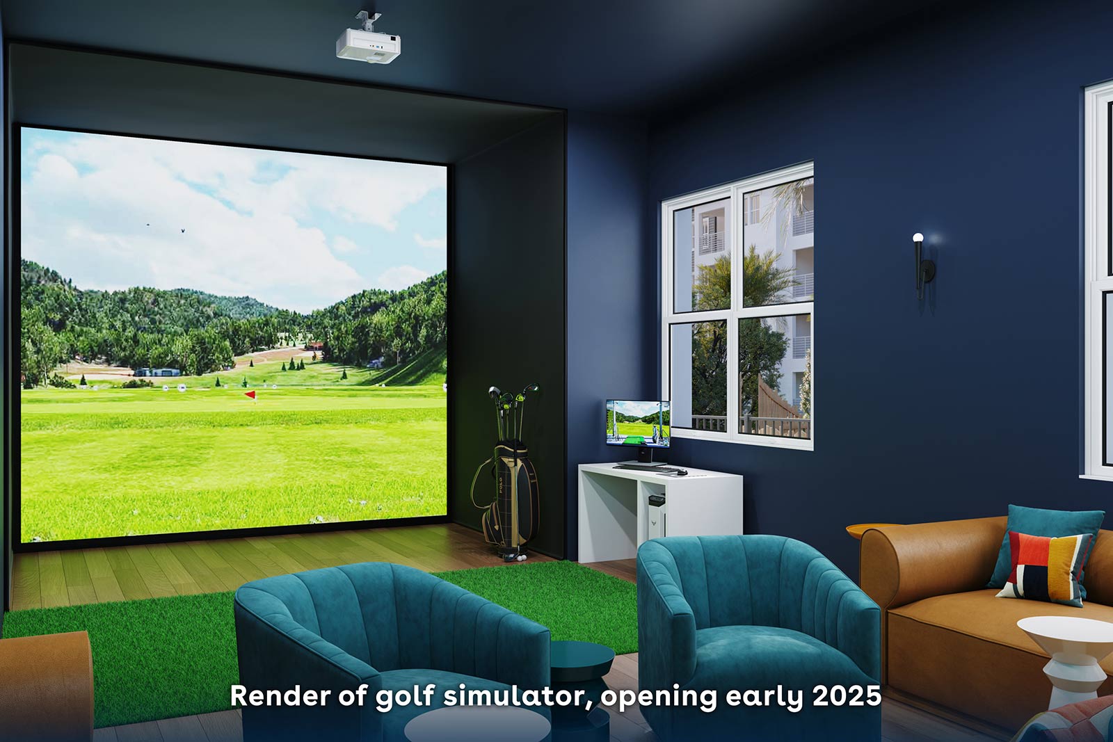 Render of Golf Simulator, Opening Early 2025