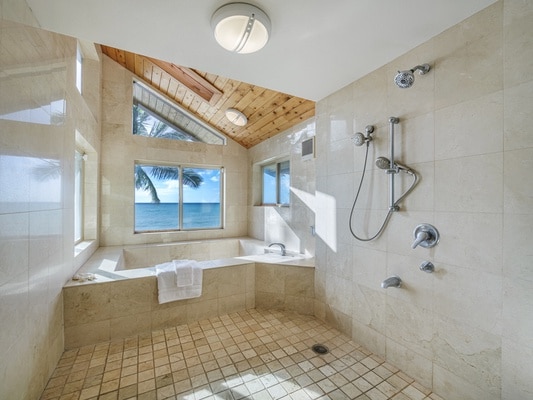 Large soaking tub with a walk-in shower.*