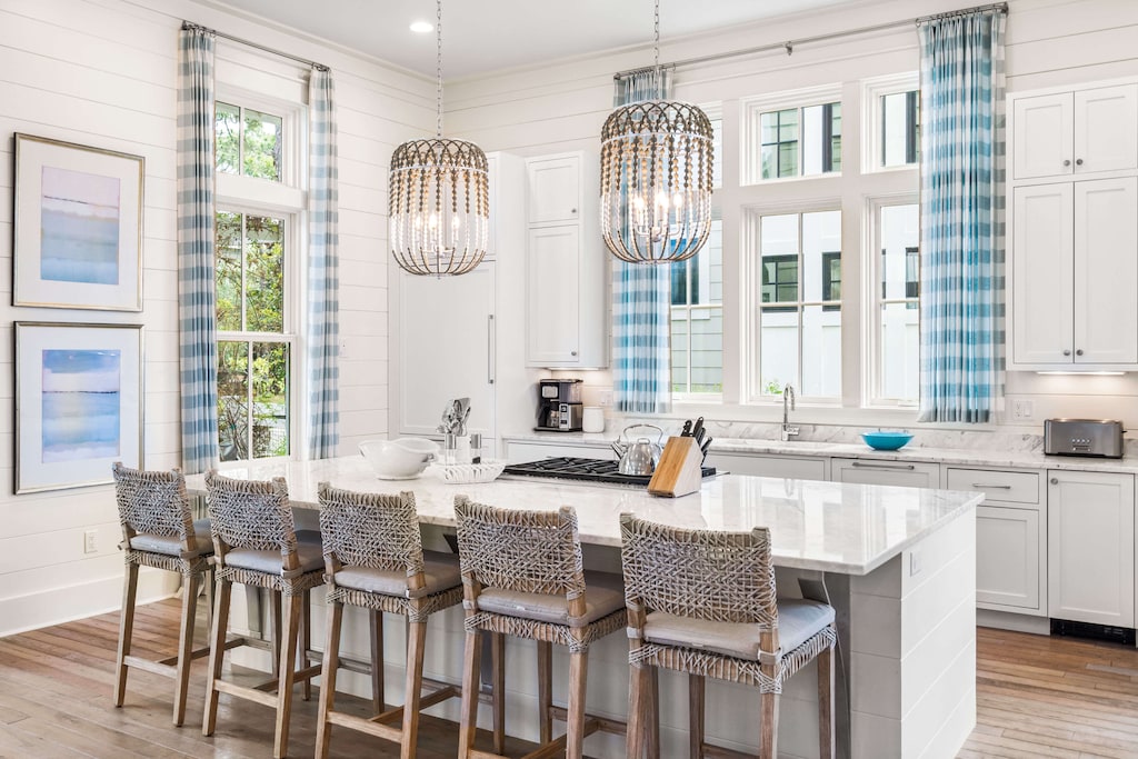 Gourmet kitchen is well-stocked