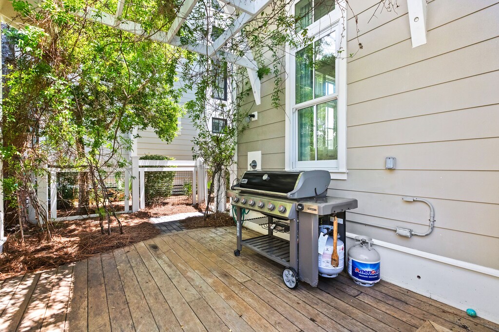 The grill are features a propane grill