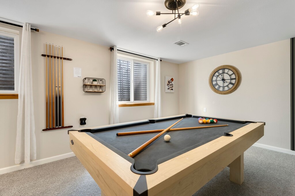 Game Room | Pool Table with Lounge Chairs