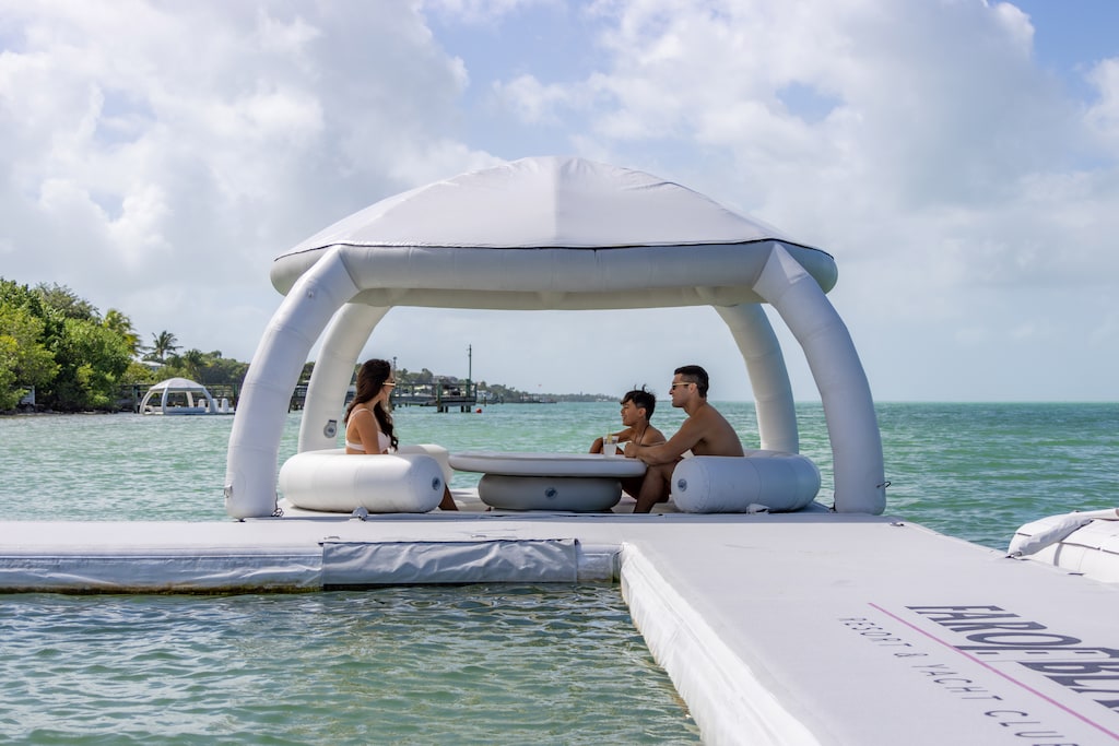 Unique floating cabana on the water — relax with family while surrounded by breathtaking views.