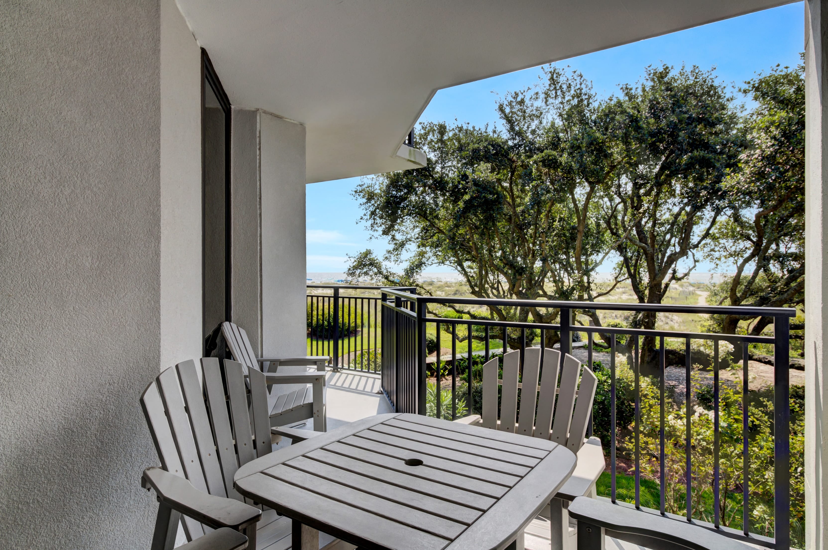 Enjoy outdoor seating on the balcony.