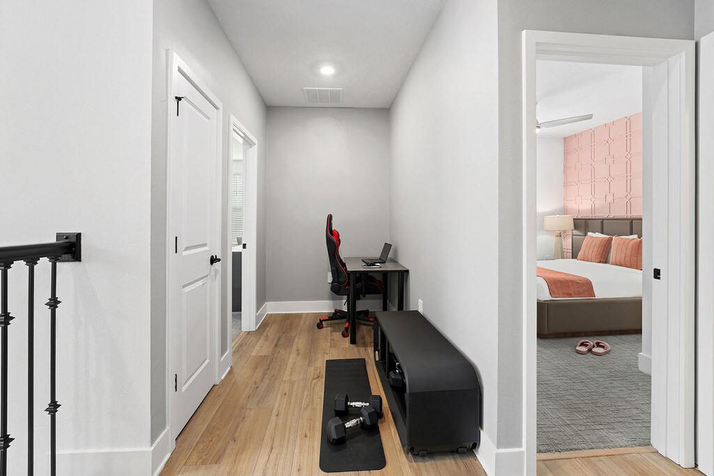 Game Loft w/ Workout Equipment and Office Desk