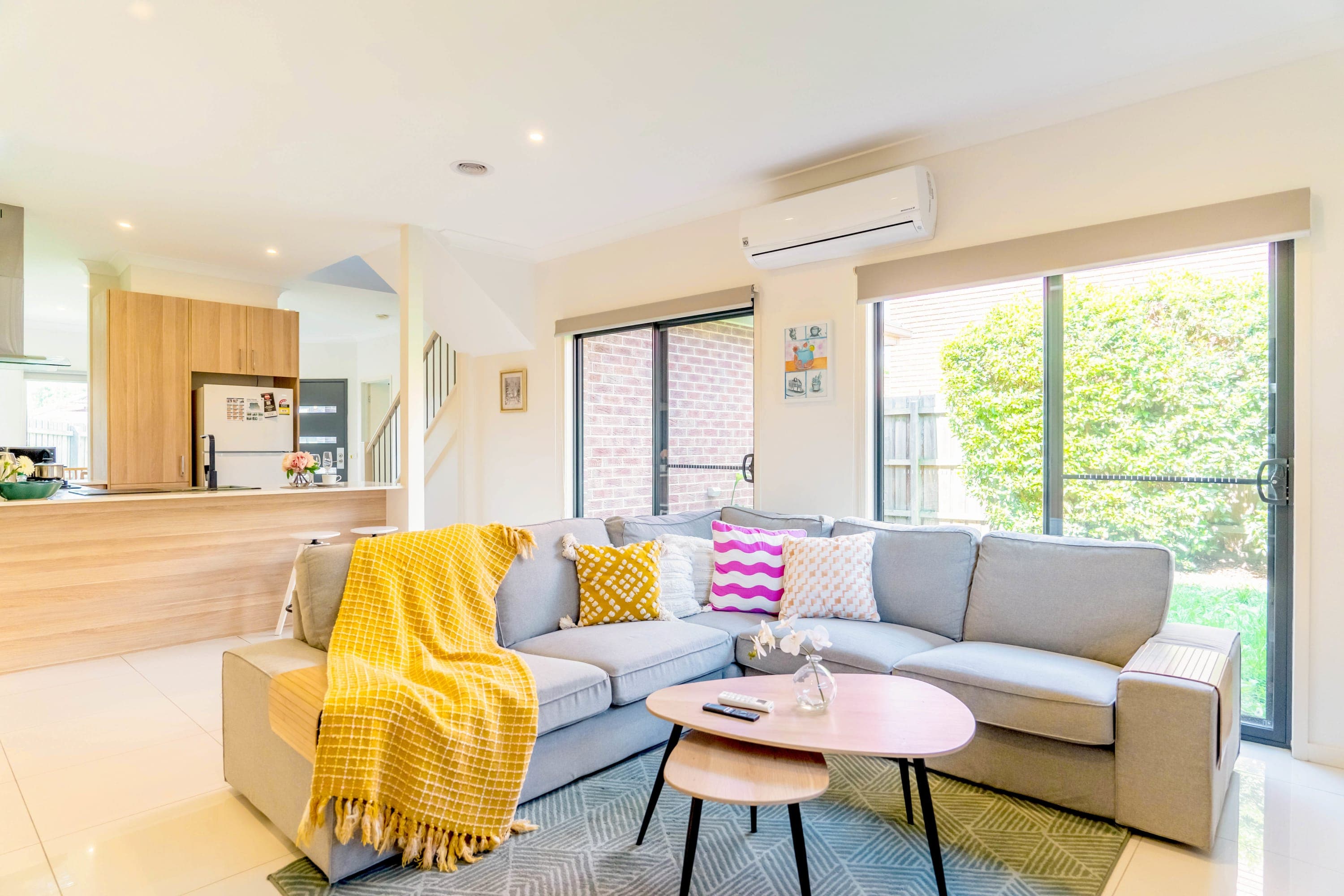 Spacious living room filled with light