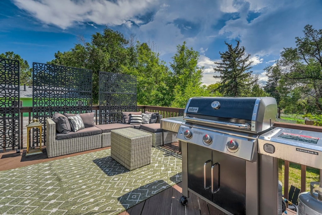 Relax and Unwind! Take a Seat in this Cozy Couch While You Await Your Perfectly Grilled Barbecue.