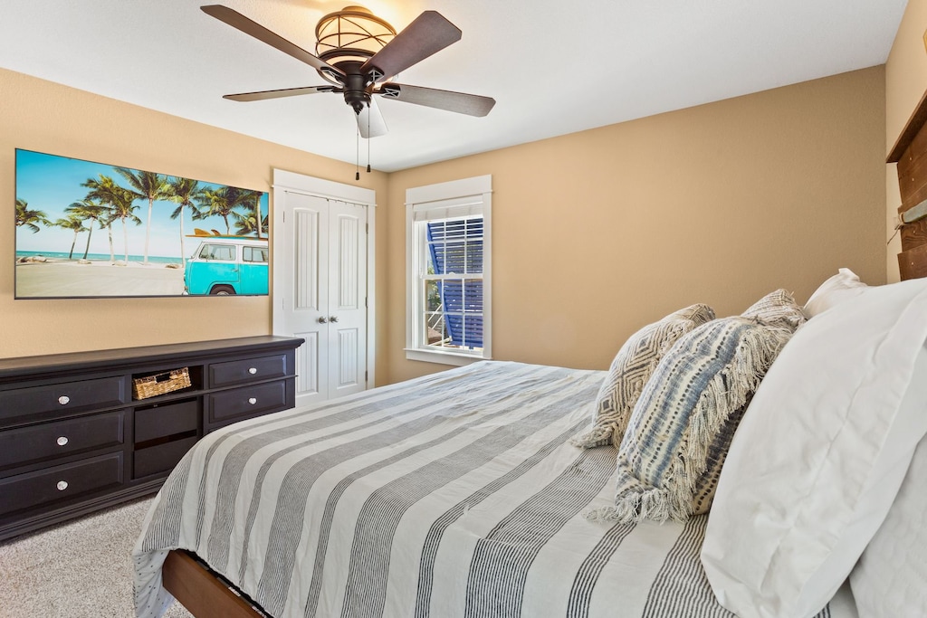 The King Master Bedroom with a Full Bathroom is perfect for relaxing after a day at the beach.