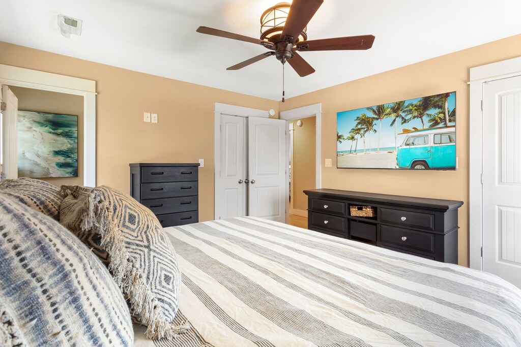 The King Master Bedroom with a Full Bathroom is perfect for relaxing after a day at the beach.