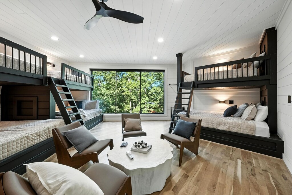 Bunk room upstairs (4 sets of twin over queen bunk beds).