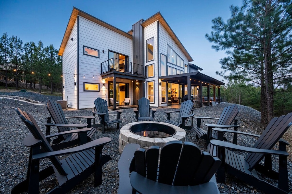 Fire pit with 8 Adirondack chairs