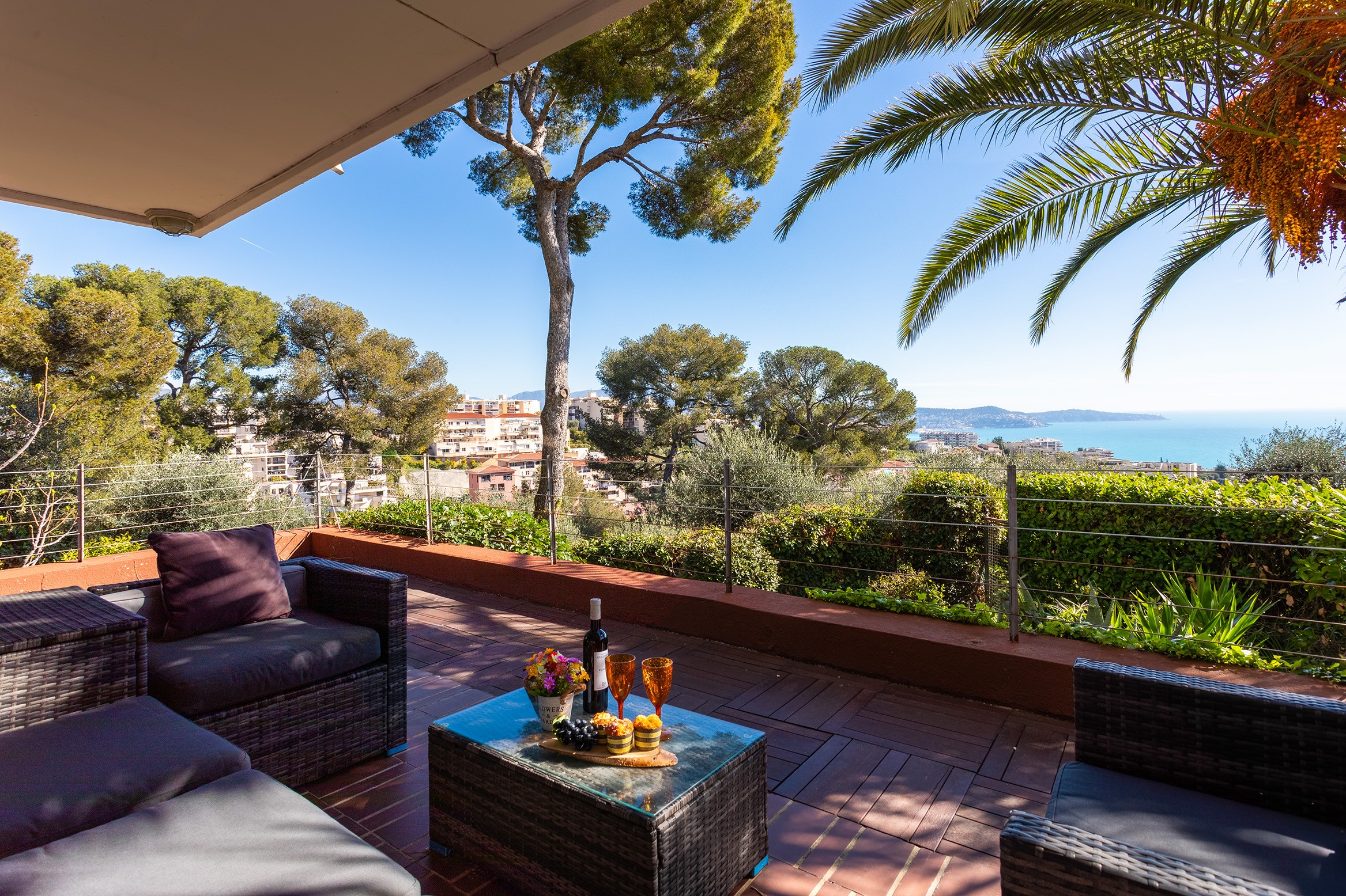 Sunny terrace with sea view