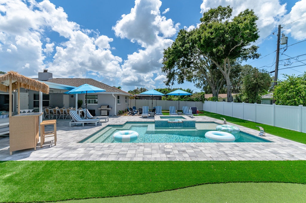 Splash and relax—floaties are available in our sparkling pool for the ultimate poolside experience