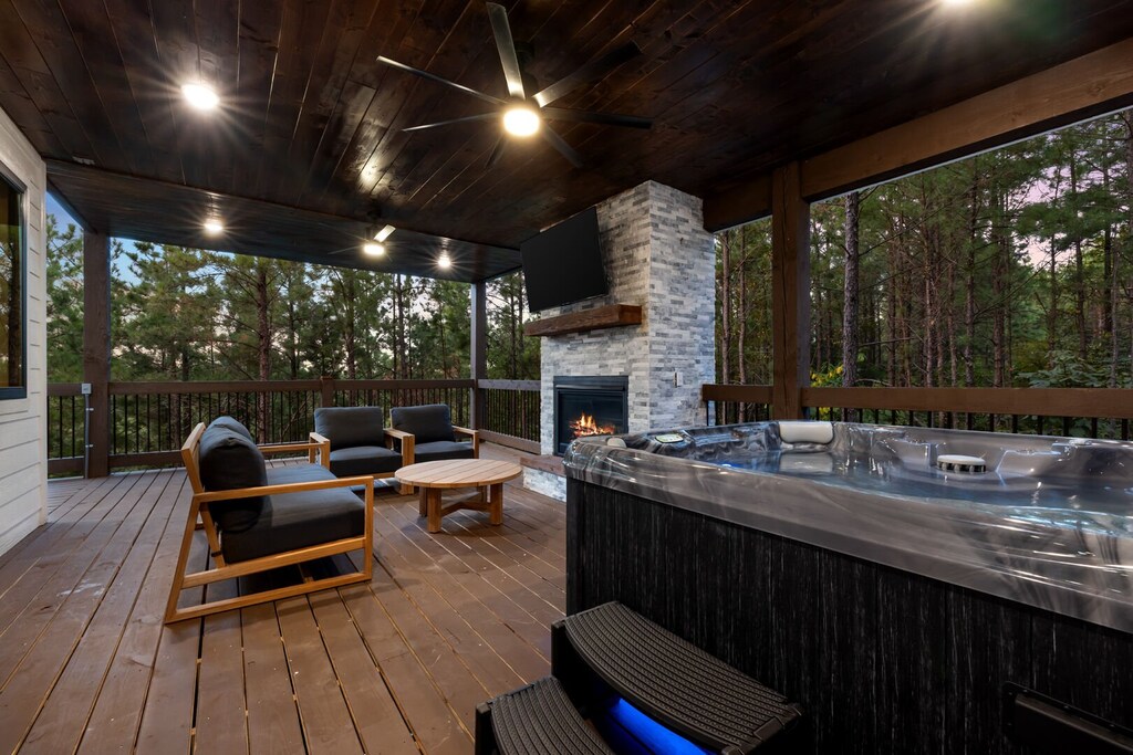 Outdoor deck with hot tub