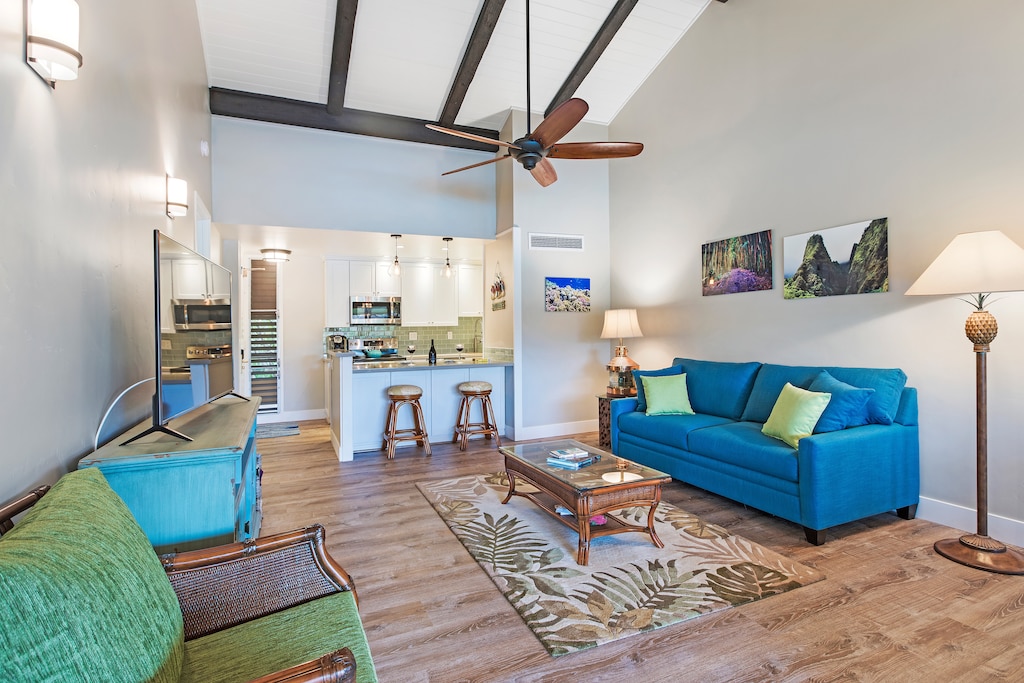 Maui Kaanapali Villas 292 features a cozy reading chair—perfect for tunes and sunset vibes.