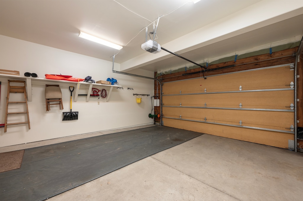 - Spacious garage with shelves and ample storage   - Keep gear organized for skiing, hiking or biking   - Convenient access for vehicles and adventure gear