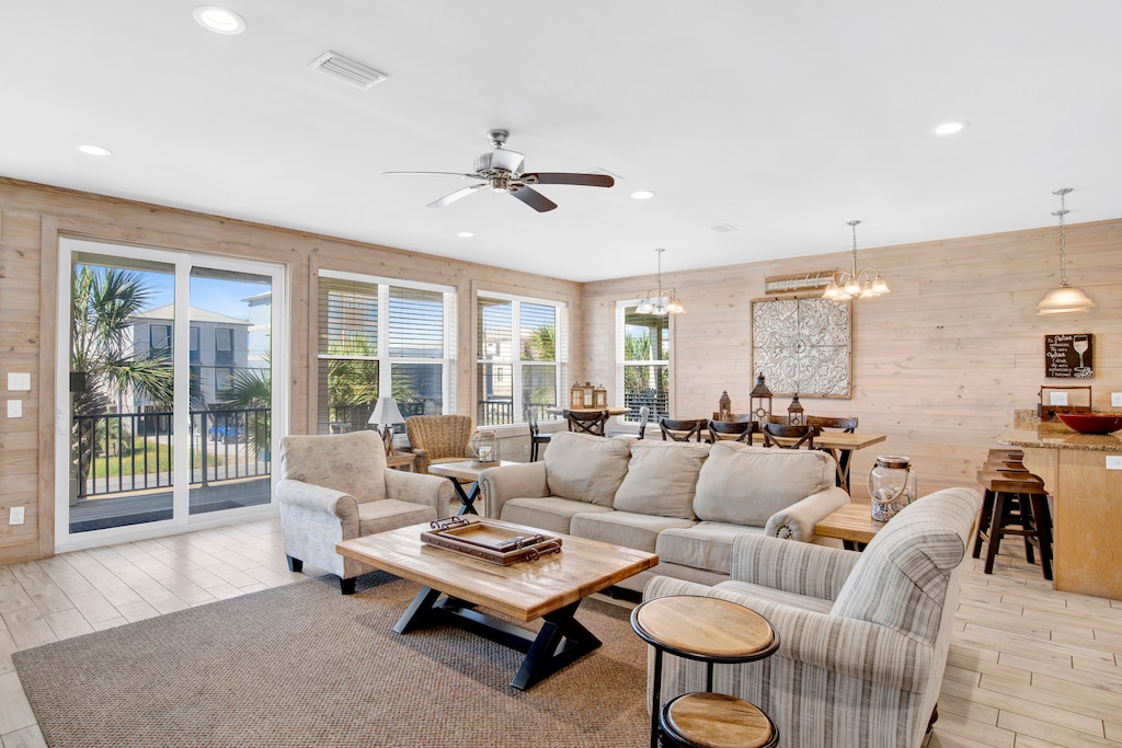 Expansive living area with balcony access