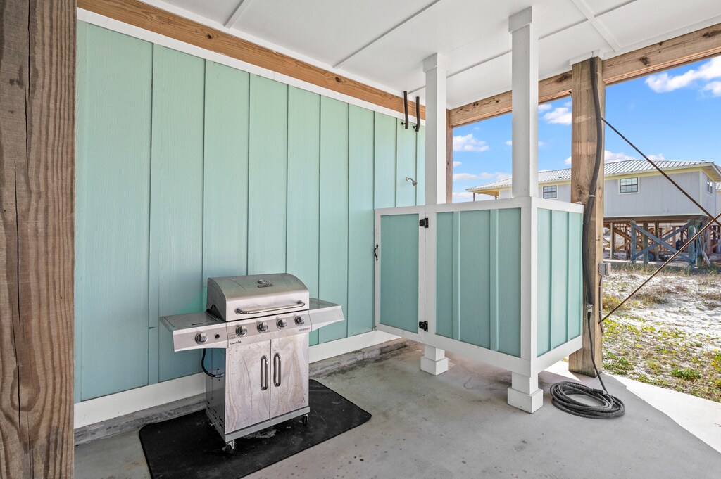 Propane grill and outdoor shower