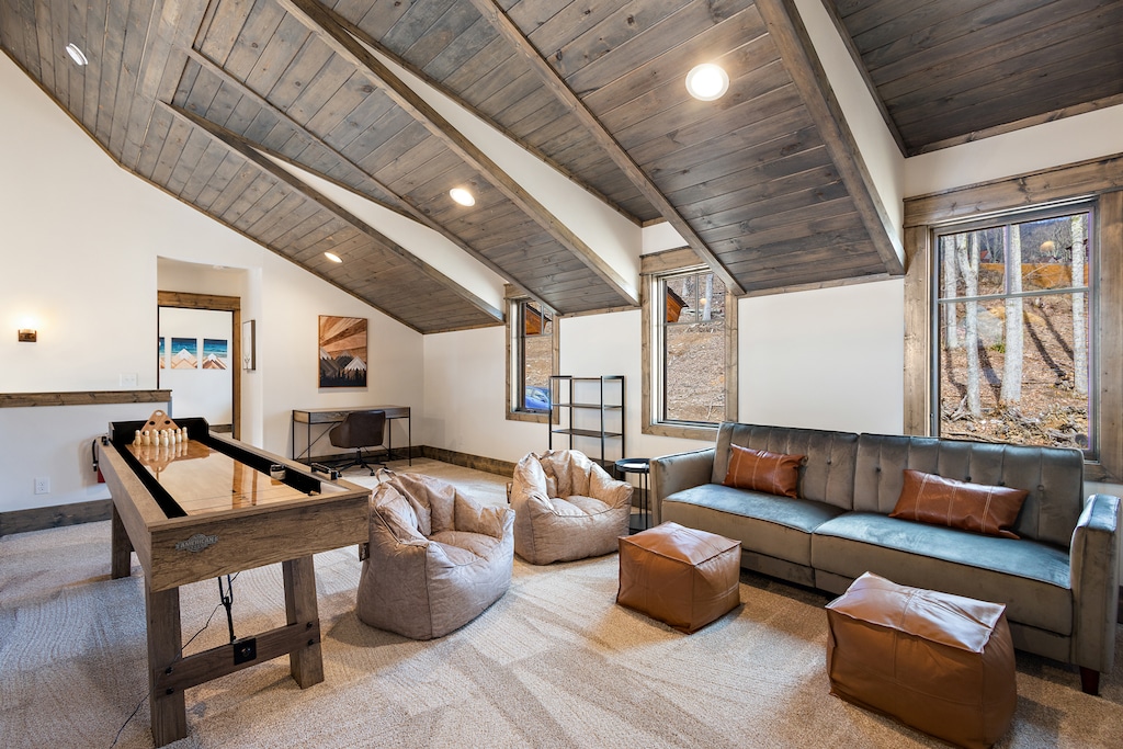 Loft Seating with Shuffleboard Game Table and Sleeper Sofa