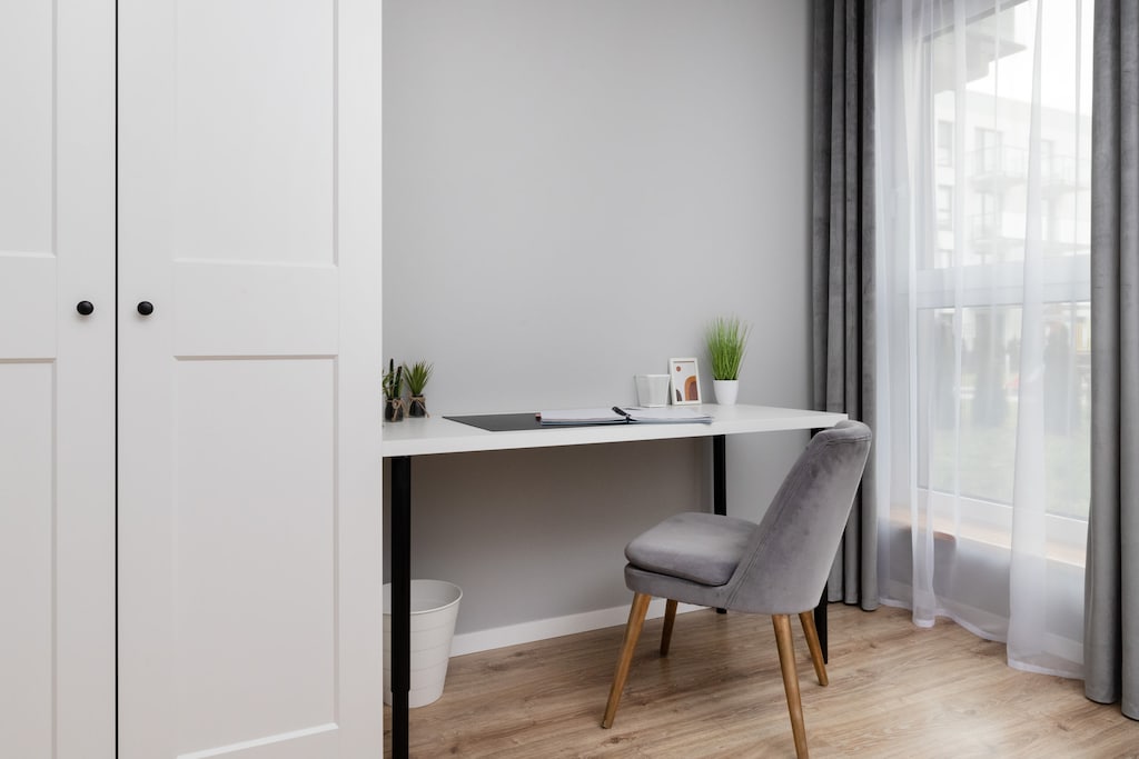 Desk with chair for remote work. 