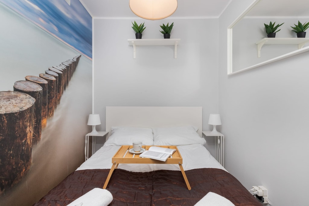 Comfortable double bed in the bedroom. 