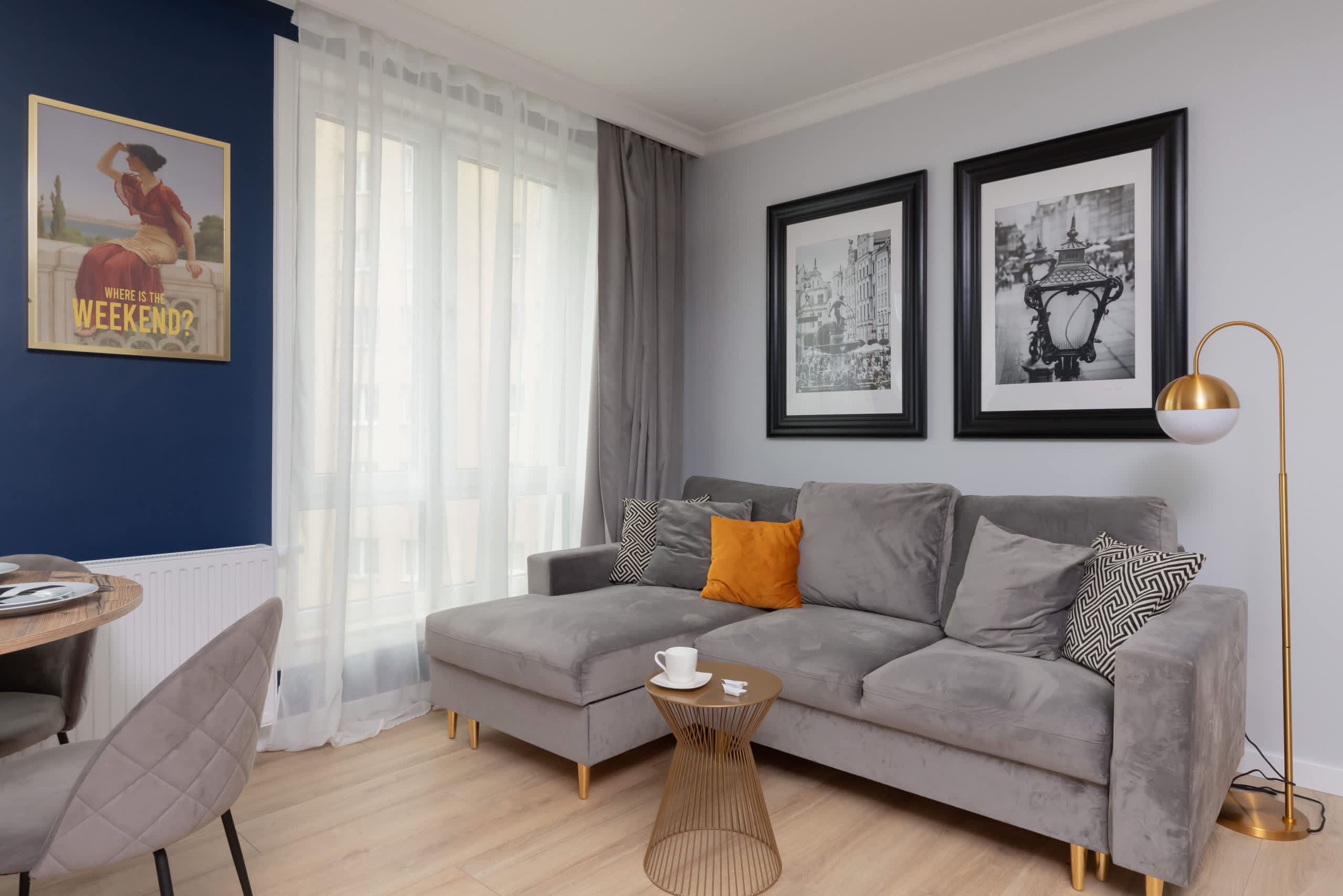 Living room with a comfortable sofa and TV. 