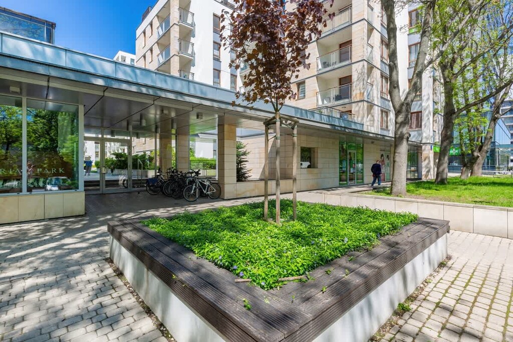 The building's surroundings. 