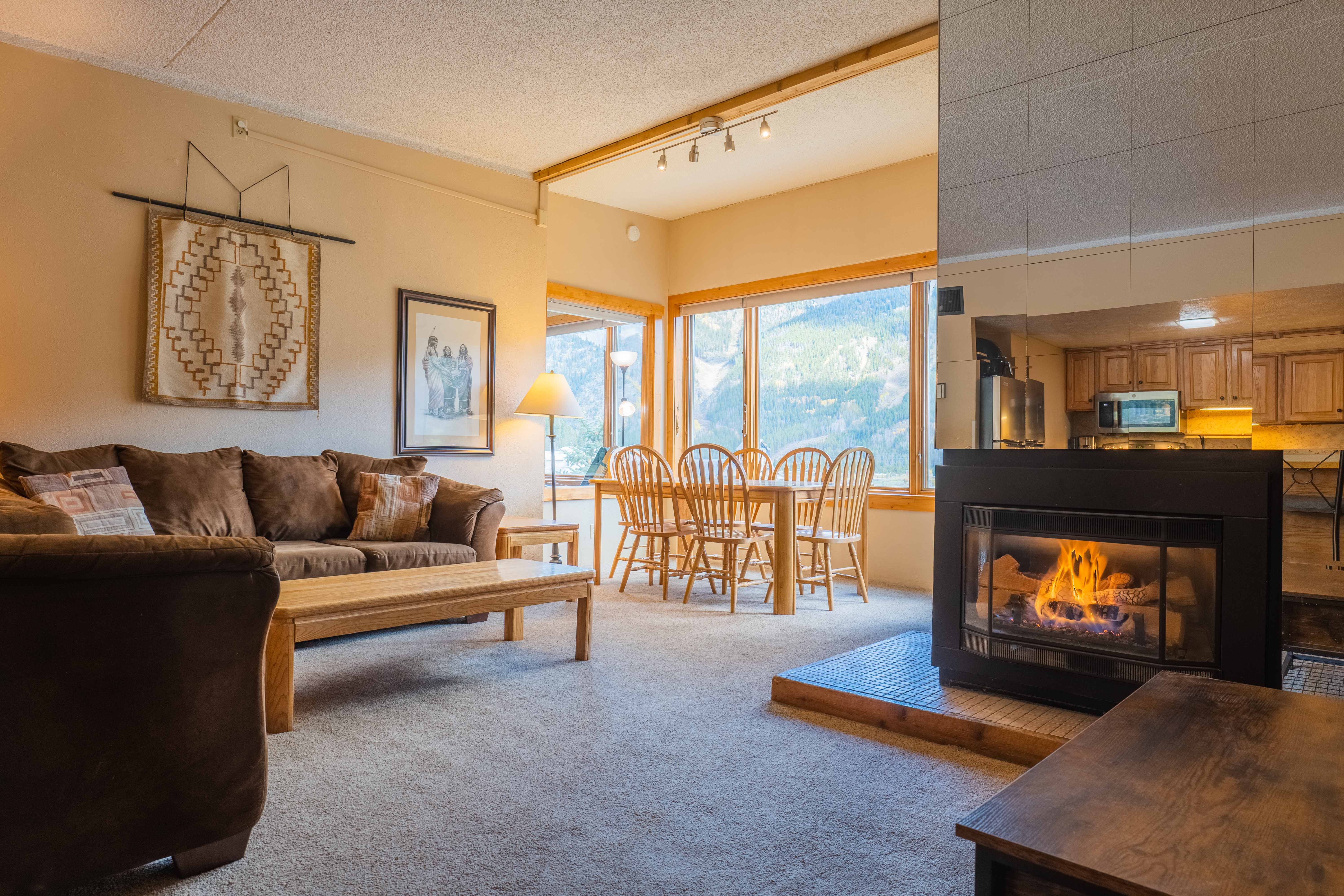 Cozy, open concept living and dining area.