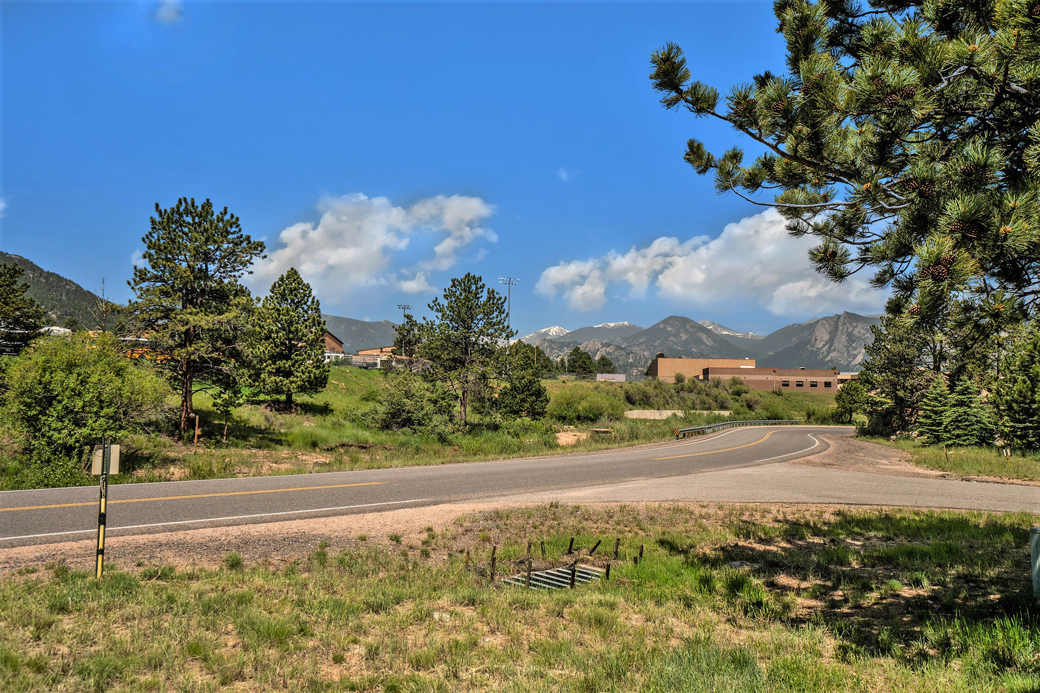 View of mountains from the road in front of main lodge.