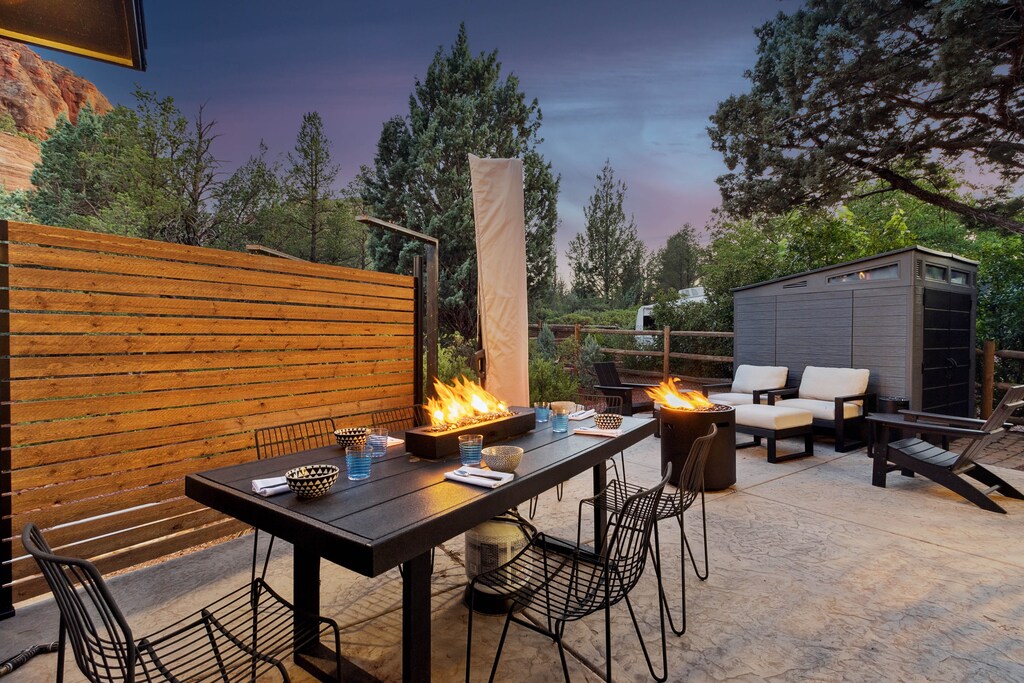 This area also includes two fire features for added ambiance