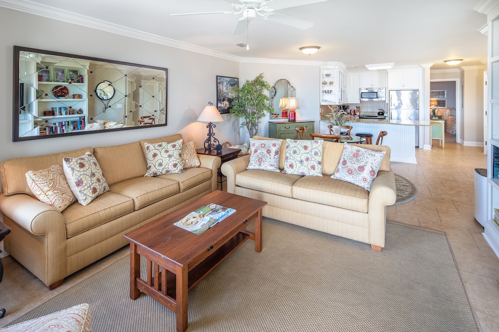 Open layout from living space to dining room and kitchen