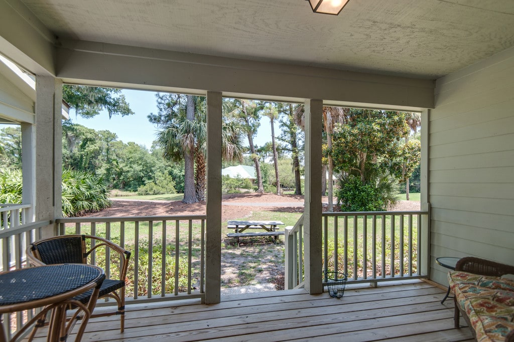 Spacious private deck with views of the community grounds