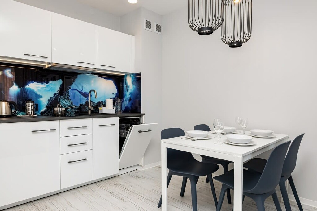 Kitchenette with dining table. 