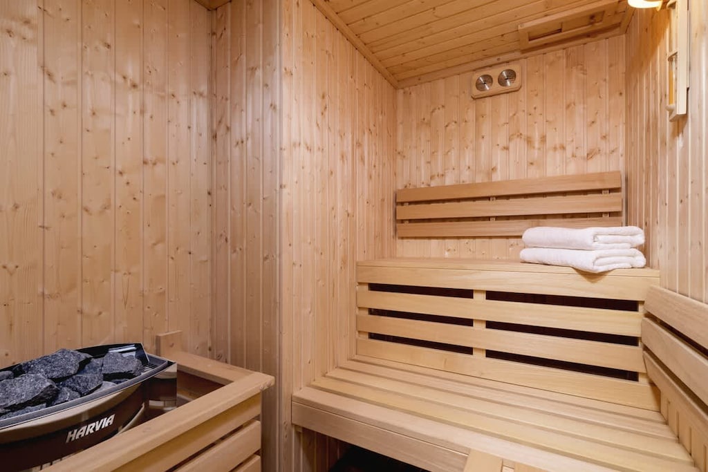 Wooden sauna perfect for relaxation.