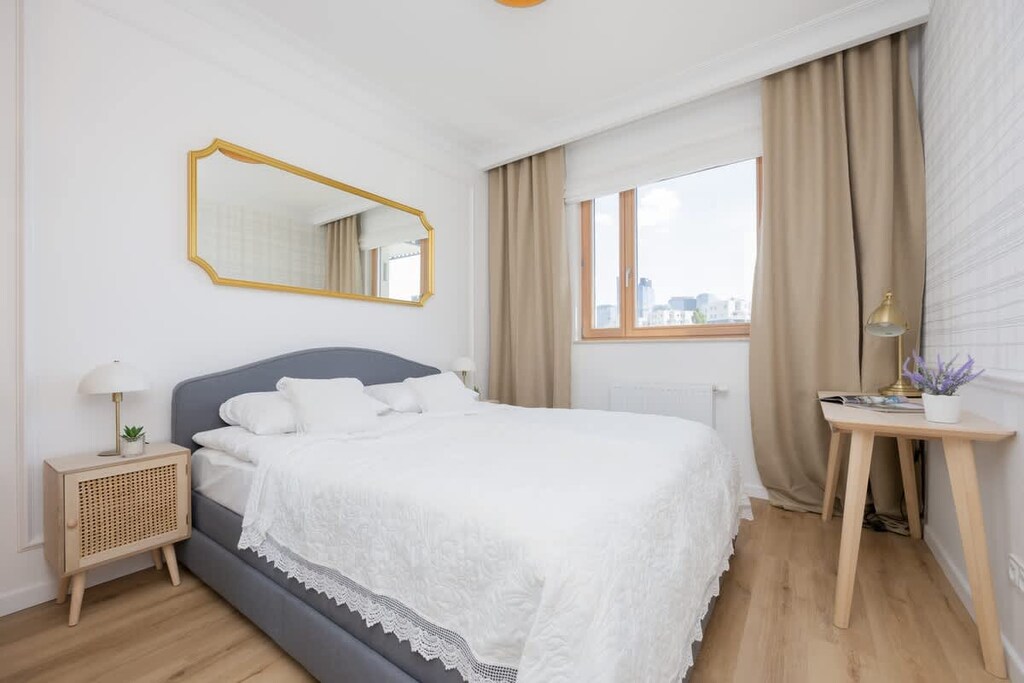 Comfortable double bed in the bedroom. 