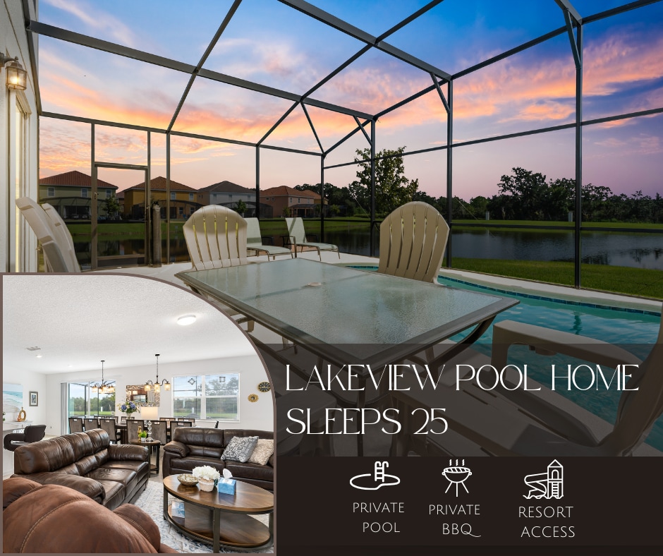 Stay at our 10-bedroom, 8-bathroom vacation rental, overlooking a lake. Sleeps 25!