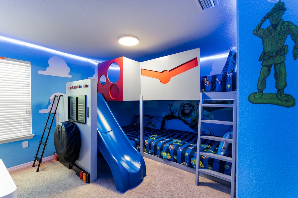 The home features multiple themed rooms, designed to create a playful atmosphere for your children!