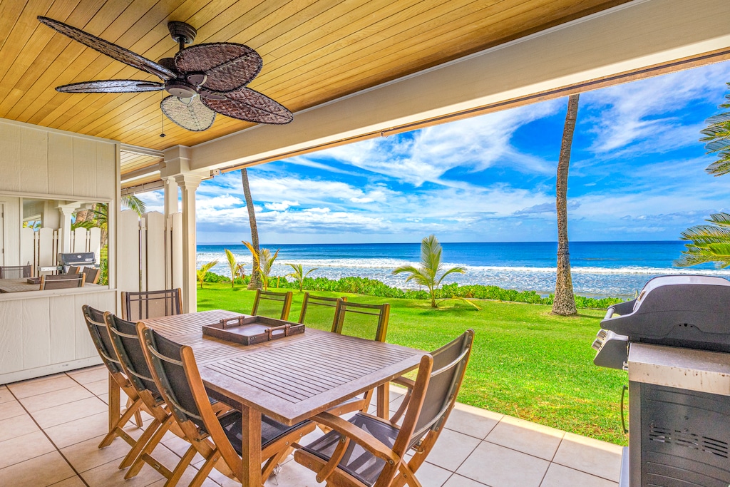 Soak in island vibes and oceanfront views at Puamana 254-2’s serene coastal retreat.