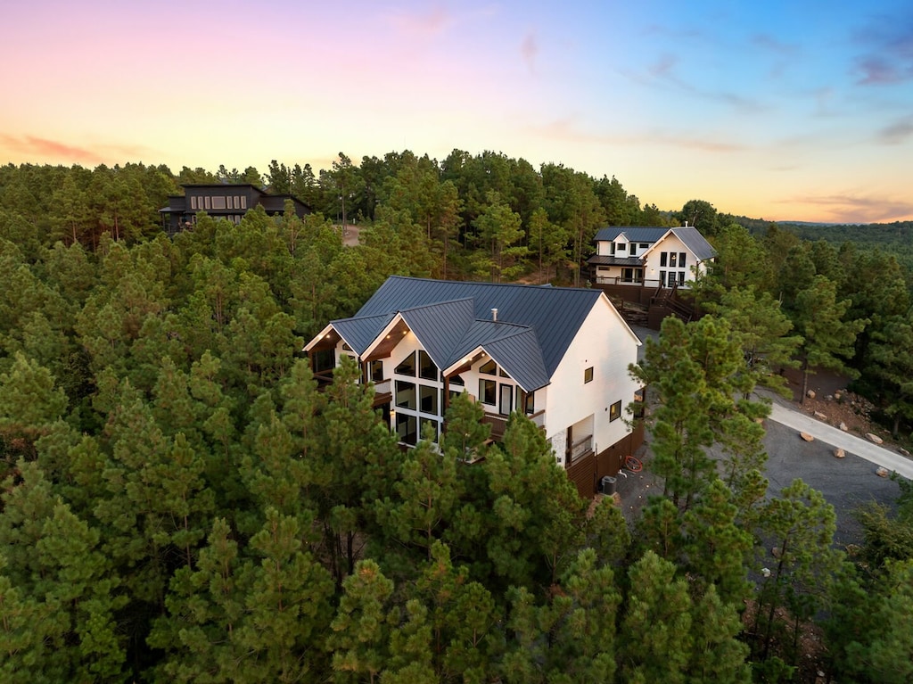 Aerial view of both cabins across from each other