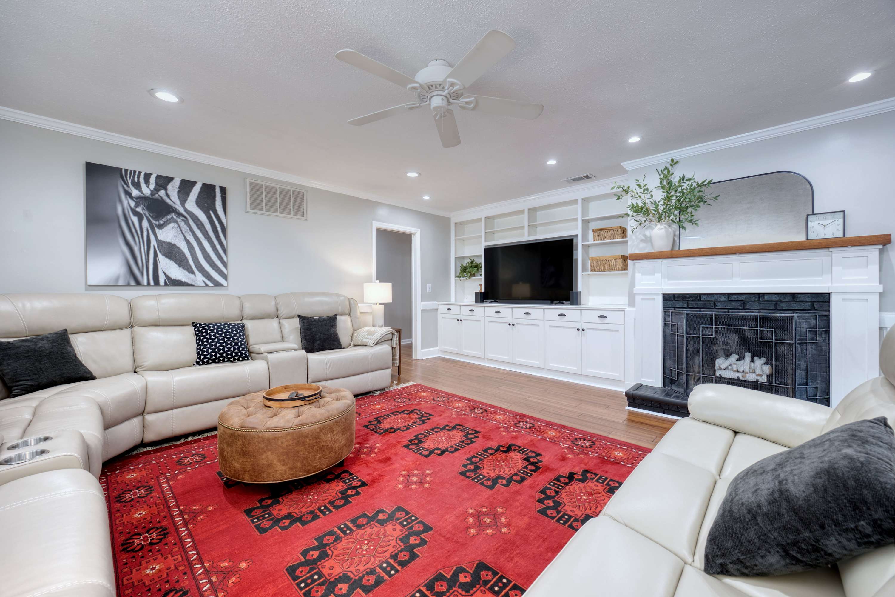 Large family room with fireplace