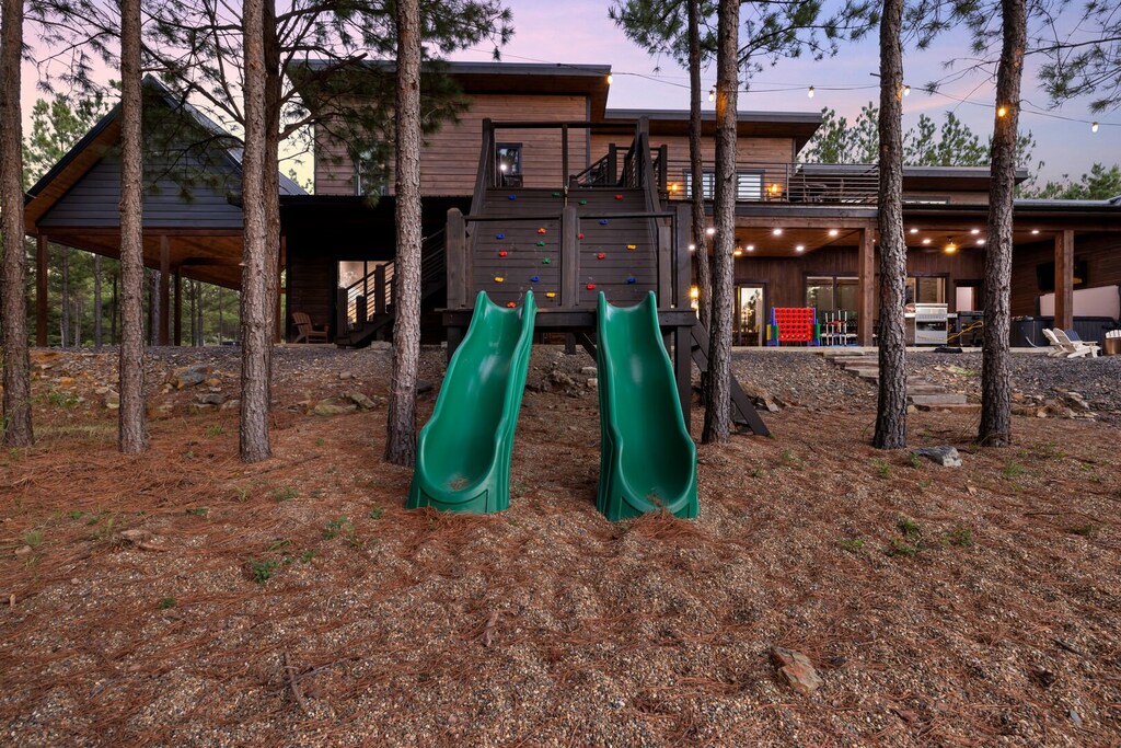 Dual slide play set outside!