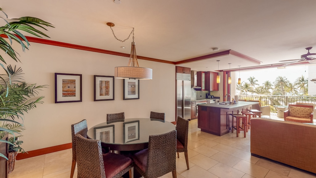 Spacious dining area with elegant furnishings, perfect for memorable meals.