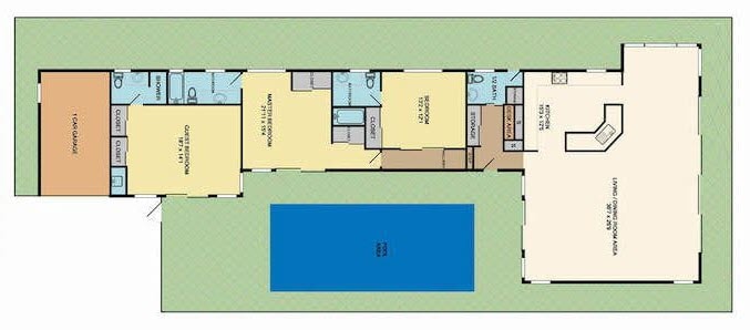 Floor plan of Hale Makai at Diamond Head showcasing layout, pool, and oceanfront orientation.