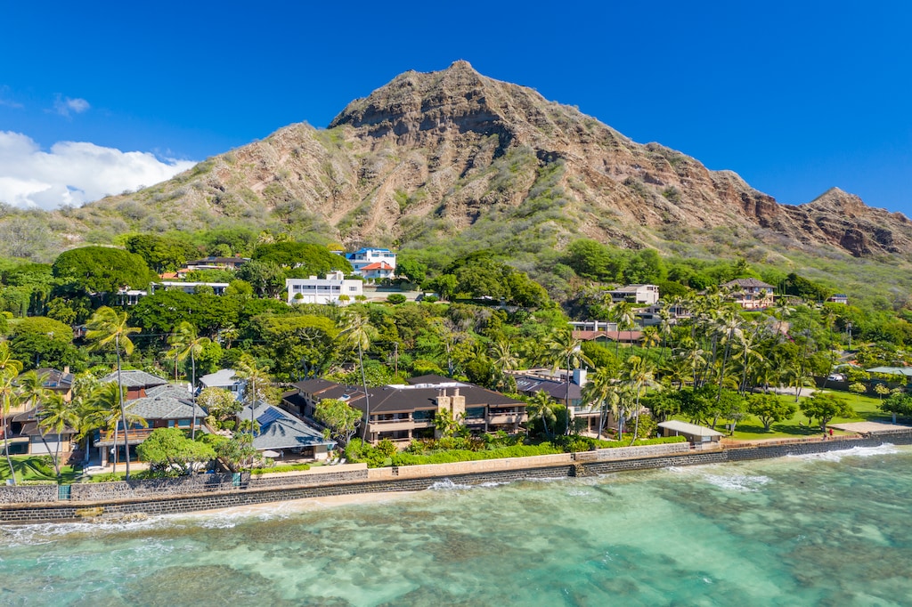 Aerial Oceanside View of Home and Diamond Head.